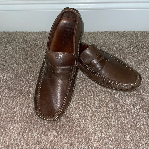 Clarks Driving Loafers Men's 12M Brown Leather Slip On Moccasin Shoes 71281 - Picture 1 of 8